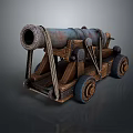 Ancient Cannon With Wooden Carriage Metal Barrel And Iron Wheels