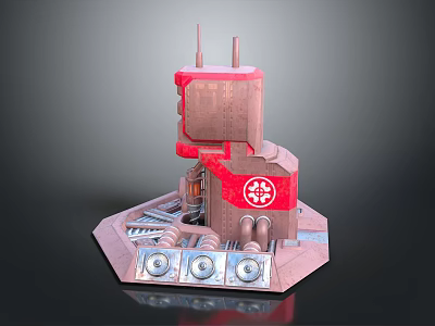 Industrial Equipment With Red Panel White Cross Symbol Top Antennas Hexagonal Base And Circular Dials 3d model