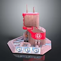 Industrial Equipment With Red Panel White Cross Symbol Top Antennas Hexagonal Base And Circular Dials