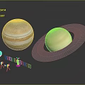 Jupiter and Saturn Planets with Spacecraft Model and Satellite Antenna
