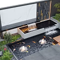 Courtyard Garden With Koi Fish Pools Waterfalls Lush Greenery Stone Slabs Wooden Deck And Bamboo