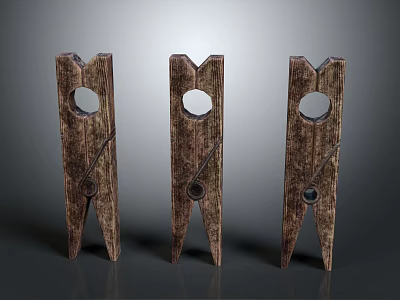 Vintage Wooden Clothespins as Practical Household Items with Natural Wood Texture and Classic Design 3d model