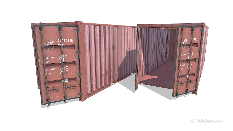 Industrial Equipment Shipping Containers With Open Door And Internal Storage Space 3d model 