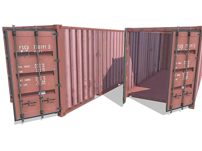 Industrial Equipment Shipping Containers With Open Door And Internal Storage Space 3d model