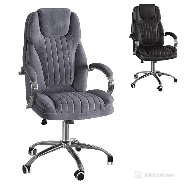 Comfortable Office Chair With Gray And Black Upholstery Metal Arms And Wheels 3d model 