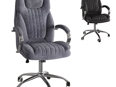 Comfortable Office Chair With Gray And Black Upholstery Metal Arms And Wheels 3d model