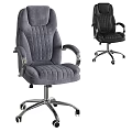 Comfortable Office Chair With Gray And Black Upholstery Metal Arms And Wheels
