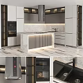 Modern Kitchen Interior Featuring Sleek Cabinets Marble Island And Ambient Lighting 3d model