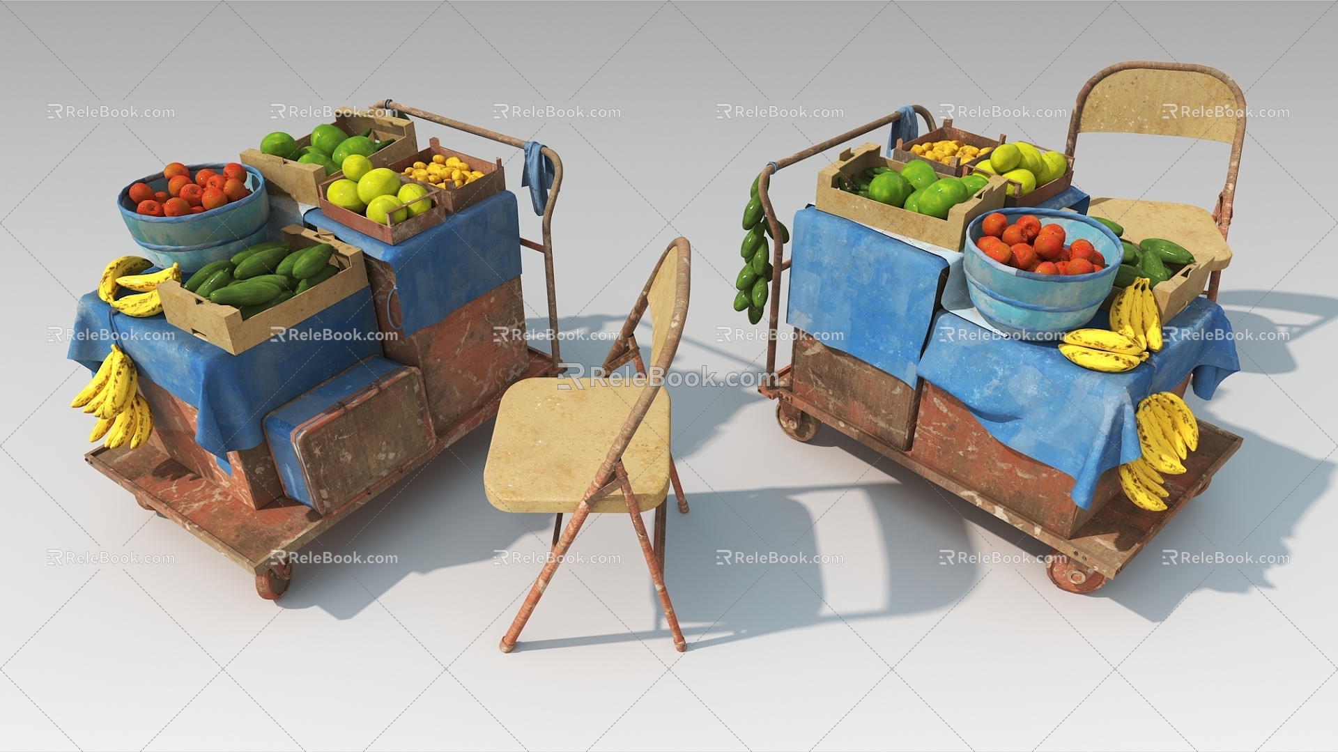 Booth Old Stall Fruit Stall Outdoor Stall Fruit Store Life Items 3d model