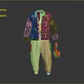 Traditional Dark Jacket With Floral Embroidery Light Inner Layer Beige Pants Red Bag