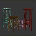 Three Wooden Stools With Classic Design And Carved Legs In Various Heights