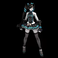 Game Anime Character With Long Black Hair Blue Pigtails And Stylish Outfit Design