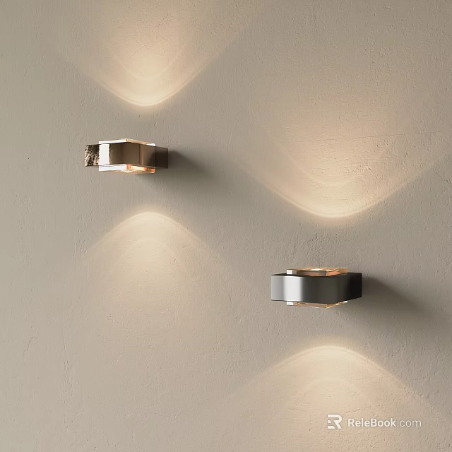 Modern Metal Wall Lamps With Soft Lighting On Light Colored Wall Creating Wavy Patterns 3d model