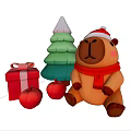 Christmas Inflatable Bear with Santa Hat Tree Gift Box and Red Apples 3d model