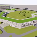 Modern Architectural Complex With Green Roofs And Open Green Spaces Layout 3d model