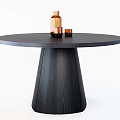Round Black Wooden Dining Table With Conical Base And Copper Bottle Small Cups On Top 3d model