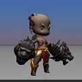 Chibi Style Game Movie Character With White Hair Red Markings And Dragon Headed Weapons 3d model