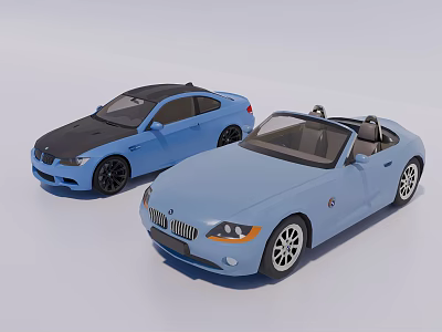 Blue Convertible And Coupe Cars With Sporty Black Roof Design 3d model