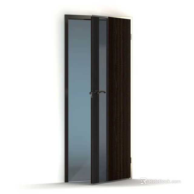 Modern Swing Door With Glass Panel And Wooden Frame For Home Interior 3d model 