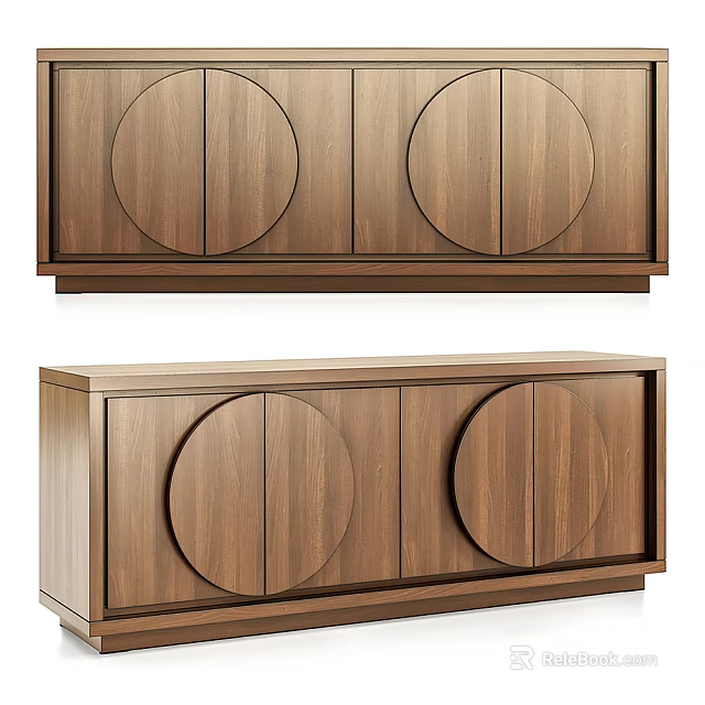 Sleek Modern Walnut Entryway Cabinet And Sideboard With Circular Door Design 3d model 