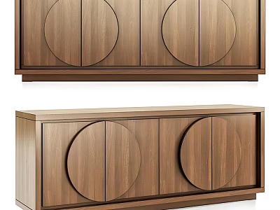 Sleek Modern Walnut Entryway Cabinet And Sideboard With Circular Door Design 3d model
