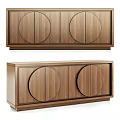 Sleek Modern Walnut Entryway Cabinet And Sideboard With Circular Door Design
