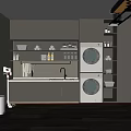 Modern Organized Laundry Room With Stacked Washer Dryer Cabinets Shelves And Sink