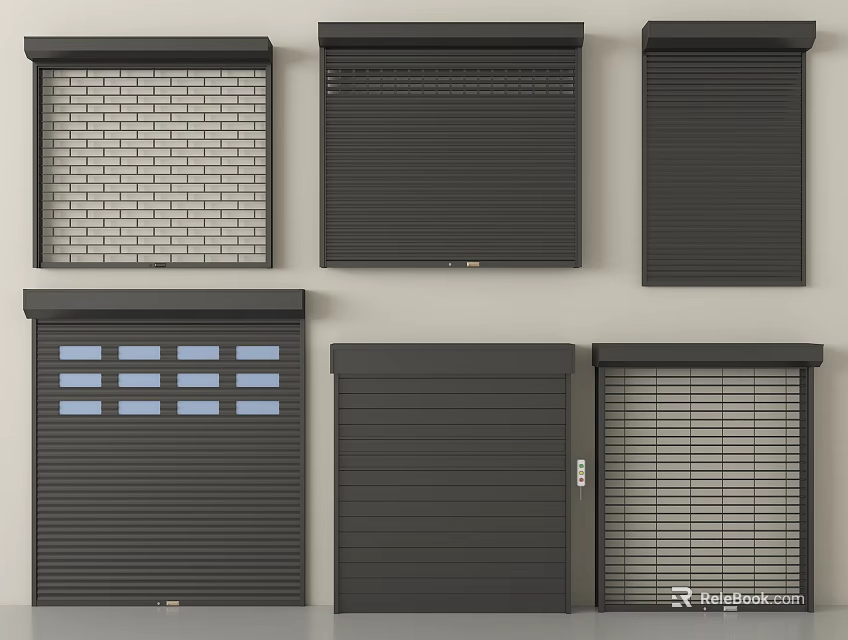 Various Modern Roller Shutter Designs With Grid Patterns And Window Panels 3d model 