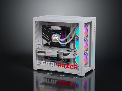 Modern PC Case with Transparent Side Panel RGB Fans and Razer Eight Logo 3d model