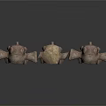 Three Detailed Bronze Anatomical Vertebrae Models Representing Human Organ Structure
