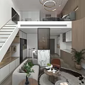 Modern Apartment Interior With Staircase Storage Cozy Seating And Marble Accents