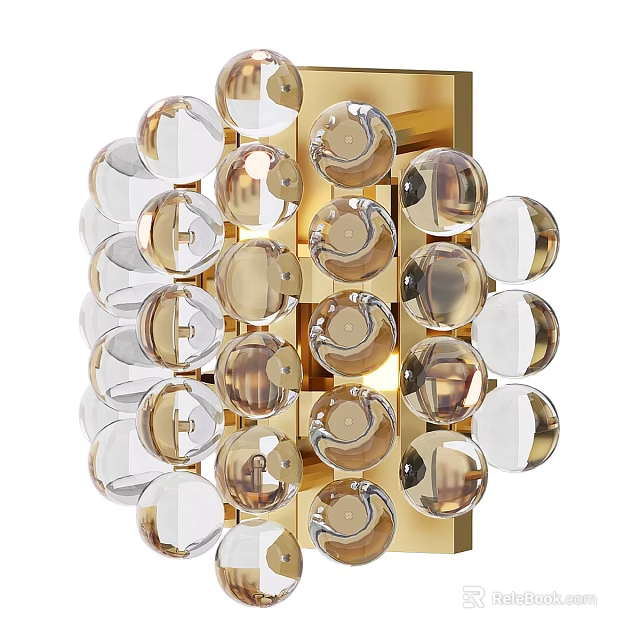 Modern Crystal Ball Wall Light With Gold Frame For Interior Decoration 3d model 