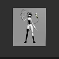 Mechanical Character 3D Model With Black White Outfit Claw Hand Head Device And Cable
