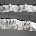 Stylish Curved Chandelier With Feather Shaped White And Gray Design And Black Frame