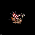 Traditional Wooden Boat With Red And White Striped Canopy Decorative Tassels And Orange Sail