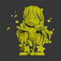 Playful Blue Haired Cartoon Character With Yellow Bikini And Stars On Star Shaped Base