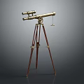 Vintage Brass Telescope On Wooden Tripod Stand With Classic Decorative Design