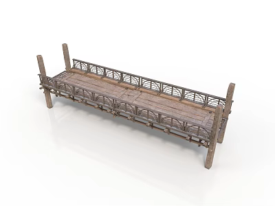 Classic Style Wooden Bench With Carved Railings For Home Living Use 3d model