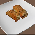 Delicious Sliced Puff Pastry Rolls On White Square Plate With Brown Background