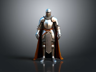 Silver Medieval Knight Armor Decoration With Red Cape For Home Decor 3d model