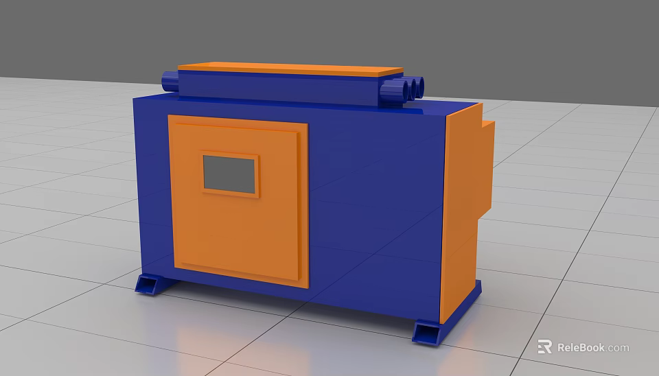 Blue And Orange Industrial Equipment Cabinet Structure With Door And Window Base Stand 3d model 