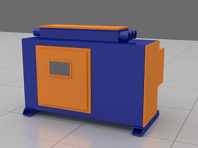 Blue And Orange Industrial Equipment Cabinet Structure With Door And Window Base Stand 3d model
