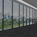 Modern Window Blinds Enhancing Spacious Interior With Large Floor to Ceiling Windows and City View 3d model