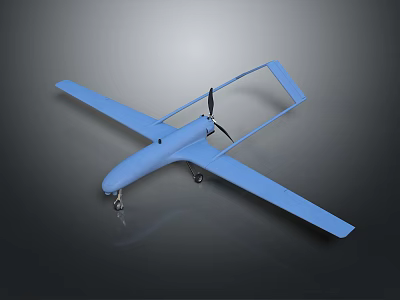 Blue Drone With Long Wings Propeller Tail Fin Landing Gear And Streamlined Design 3d model