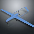 Blue Drone With Long Wings Propeller Tail Fin Landing Gear And Streamlined Design