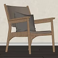 Modern Minimalist Wooden Frame Leisure Chair With Gray Cushion Armrests And Breathable Backrest
