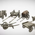 Vintage Wooden Hand Carts with Different Styles Wheels and Barrel Design