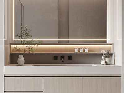 Modern Bathroom Vanity Set With Backlit Mirror Countertop Cabinets And Decorative Vase 3d model