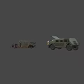 Three Military Off Road Vehicles In Green Camouflage And Beige Colors