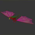 Mythical Dragon Model With Red Head And Pink Green Wings 3d model